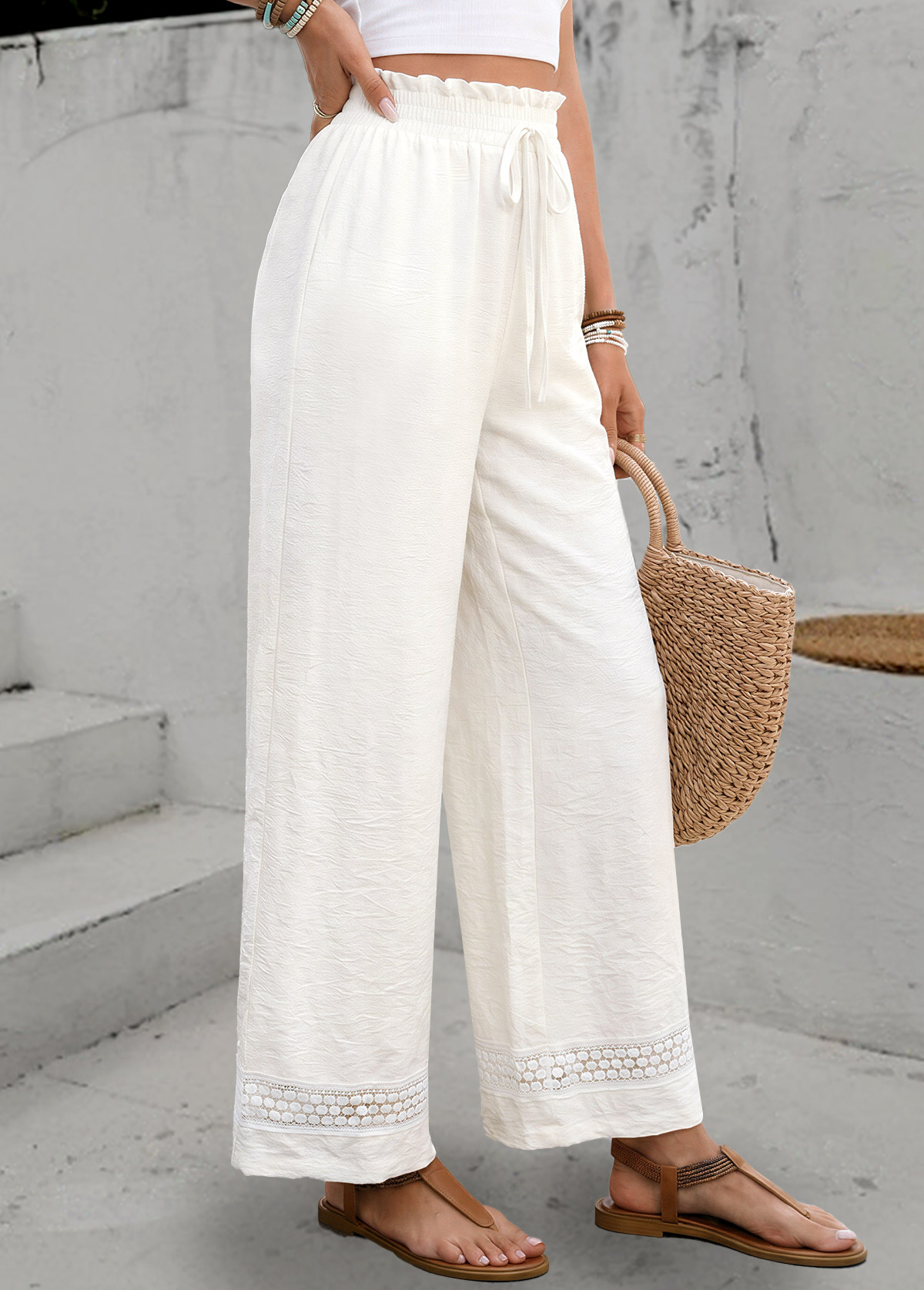 White Elastic Waist High Waisted Pants | picture 