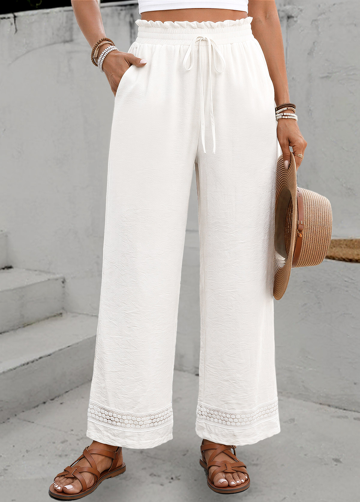 White Elastic Waist High Waisted Pants | picture 