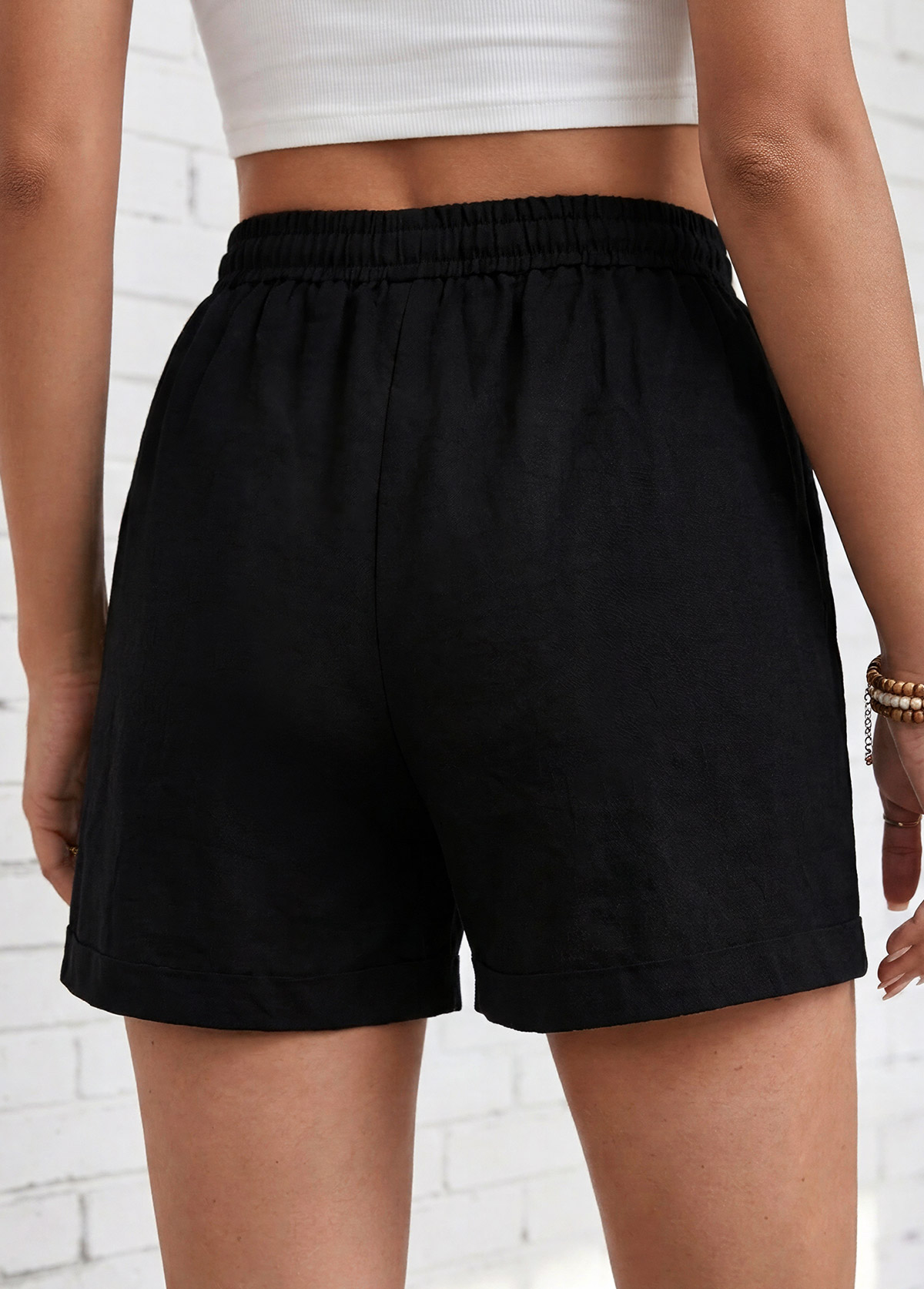 Black Elastic Waist High Waisted Shorts | picture 