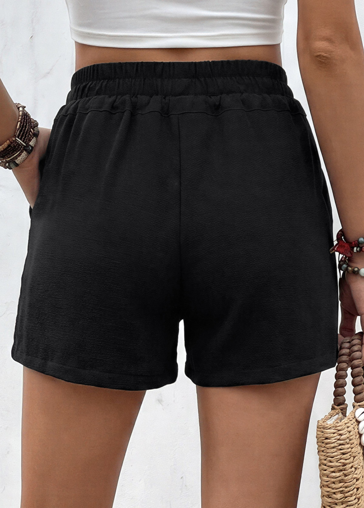 Black Elastic Waist High Waisted Shorts | picture 
