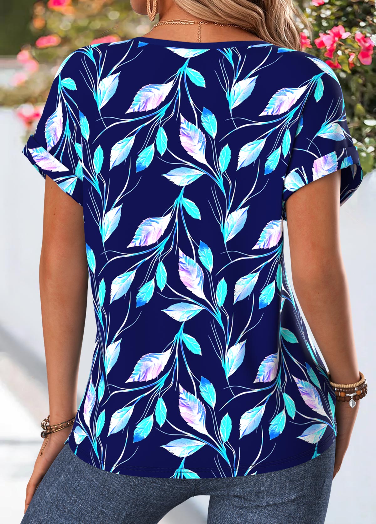 Multi Color Floral Print Tummy Coverage Short Sleeve Blouse | picture 