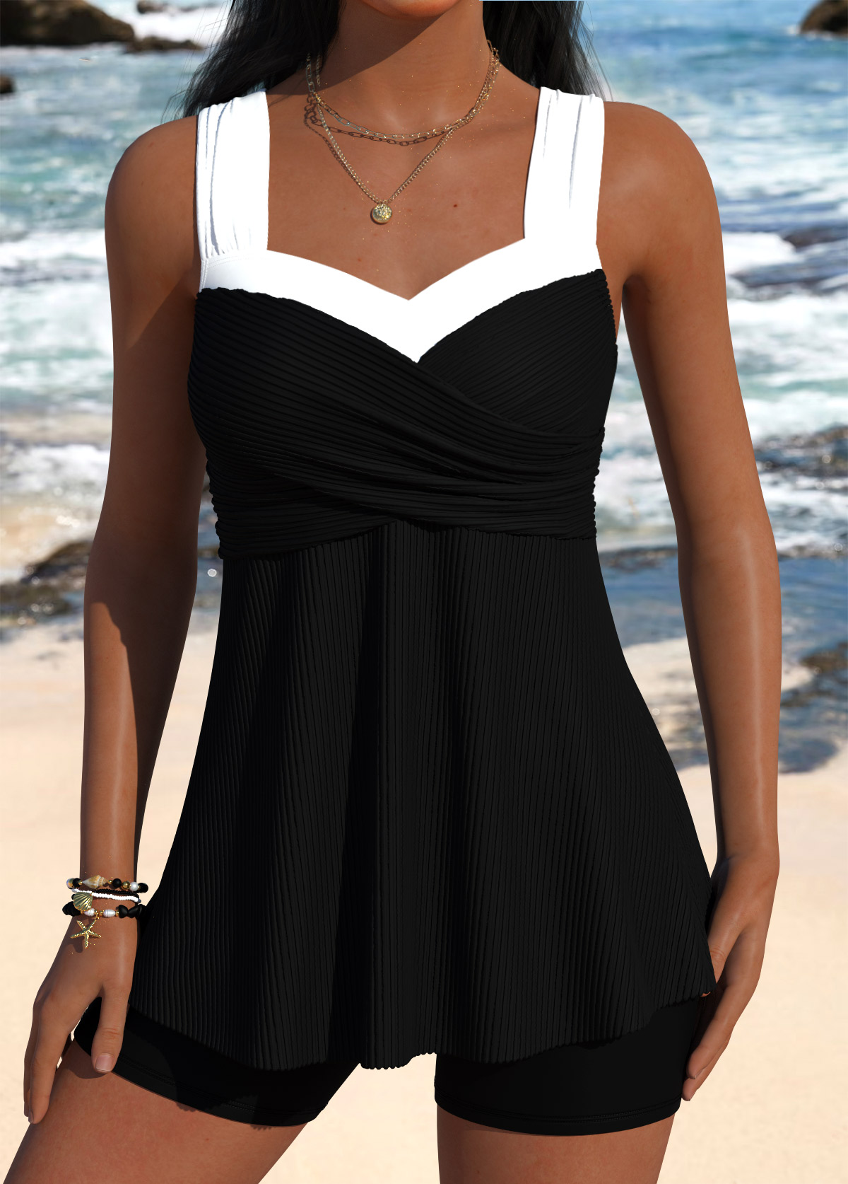 Black Mid Waisted Bandeau Tankini Set | picture 3