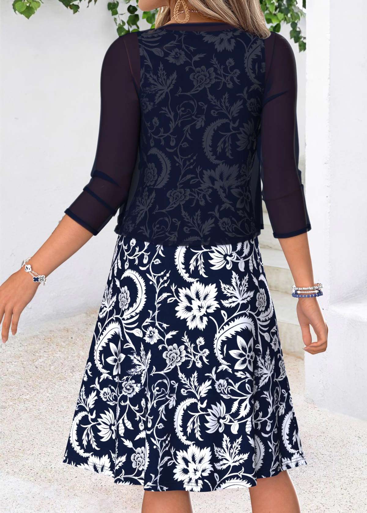 Navy Tribal Print Two-piece Short Sleeve Dress and Cardigan | picture 