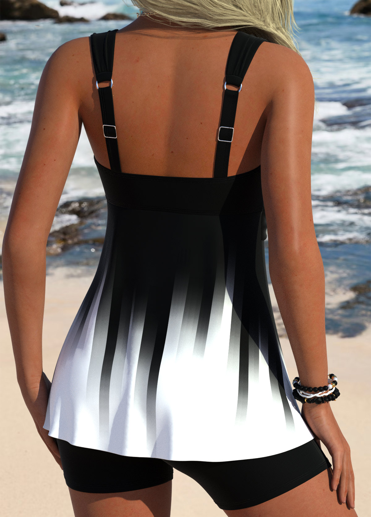 Black Surplice Ombre Tummy Coverage Tankini Top-No Bottom | picture 2