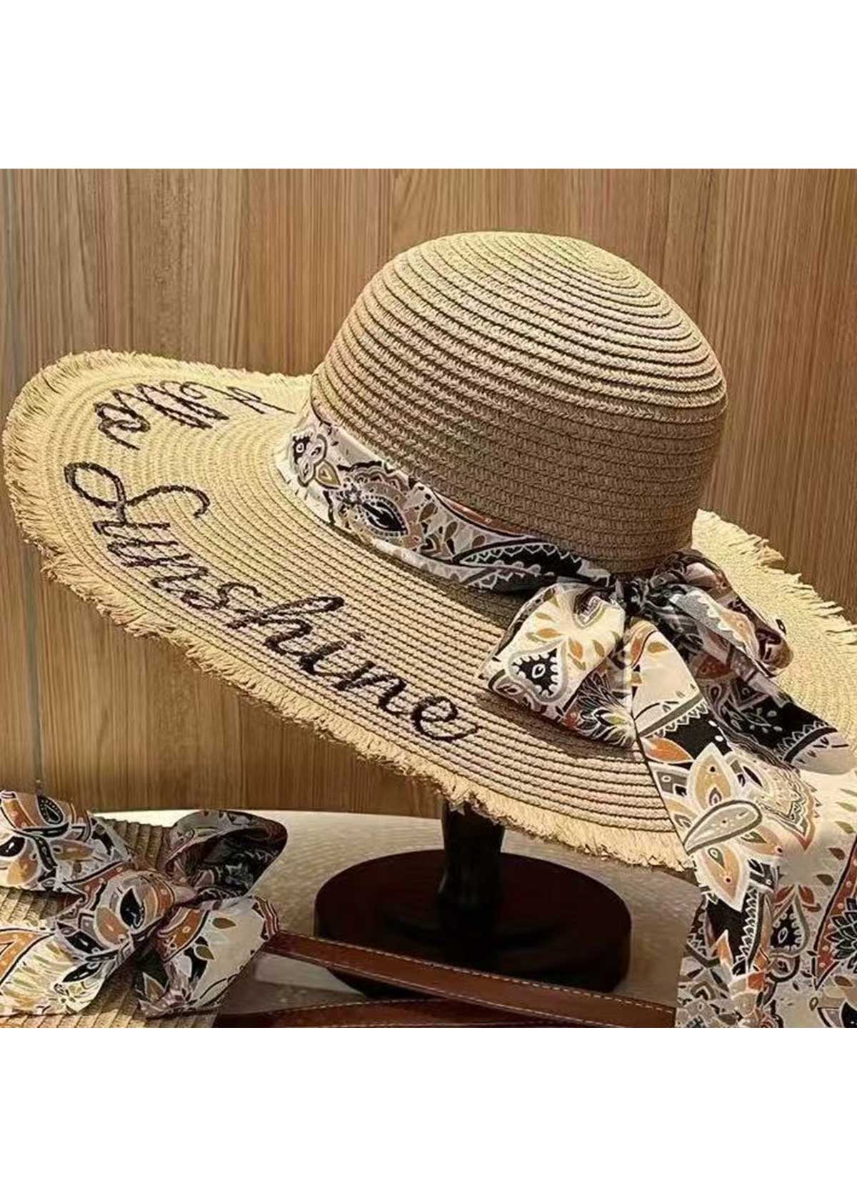 Light Camel Letter Print Straw Hat | picture 
