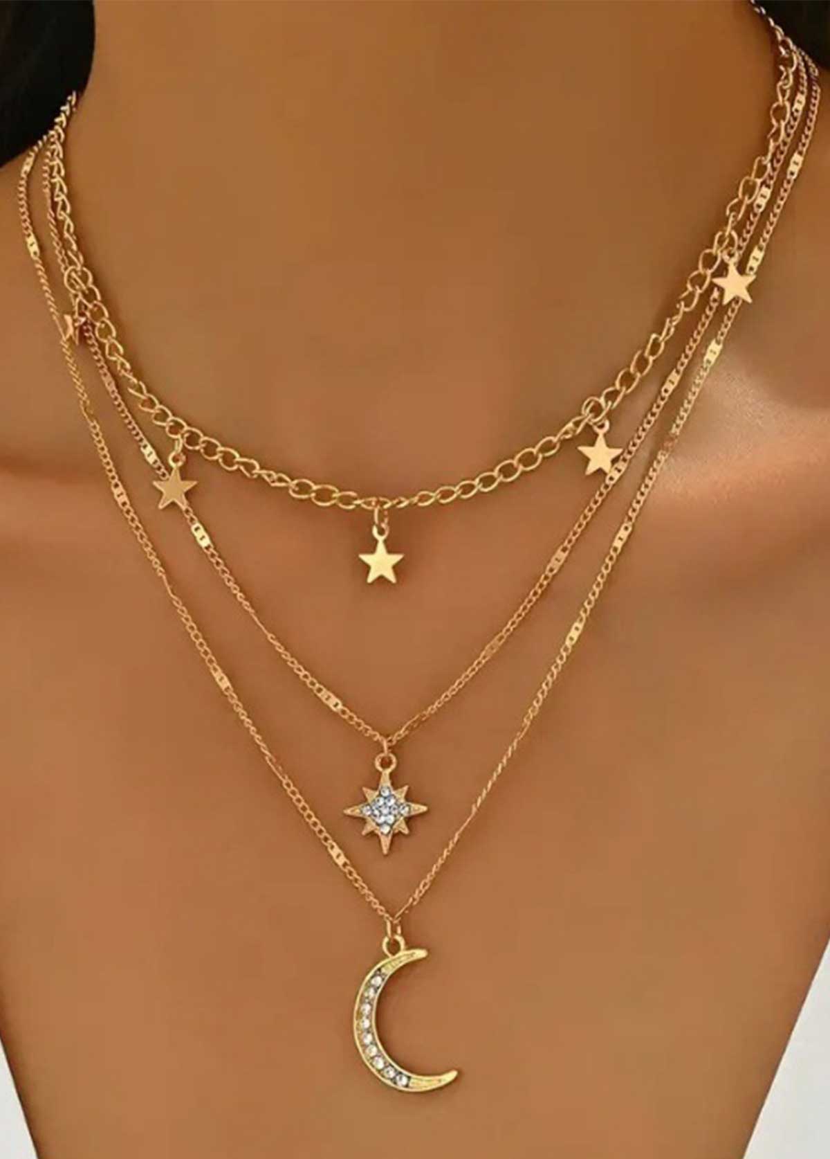 Golden Color Moon Alloy Detail Necklace | picture 