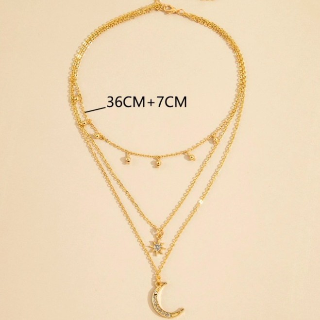 Golden Color Moon Alloy Detail Necklace | picture 