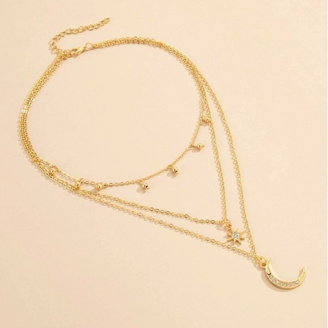 Golden Color Moon Alloy Detail Necklace | picture 