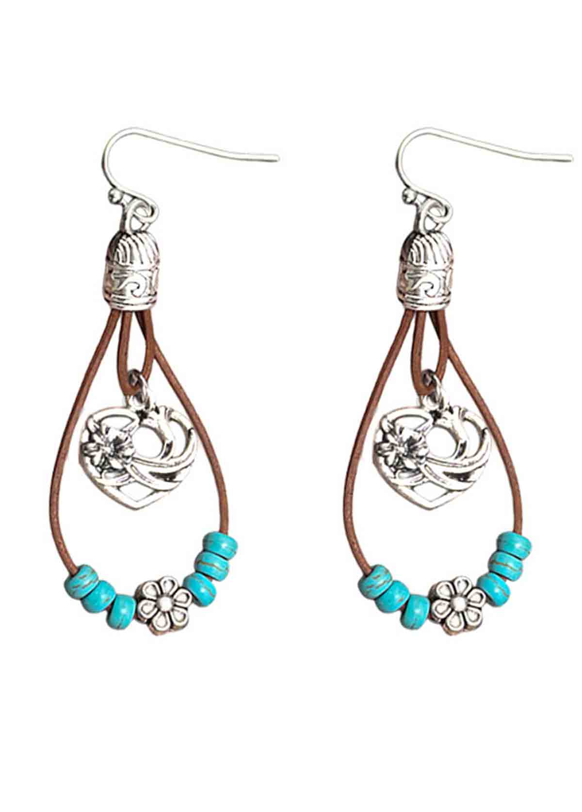 Cyan Hollow Droplet Design Turquoise Earrings | picture 