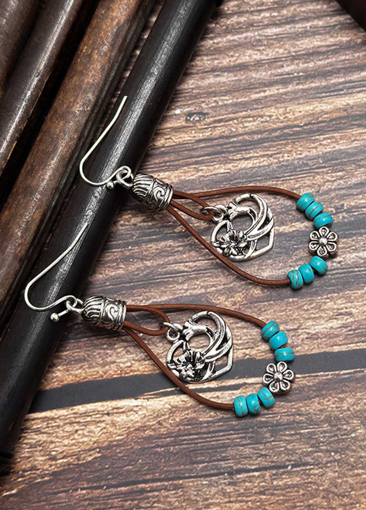 Cyan Hollow Droplet Design Turquoise Earrings | picture 
