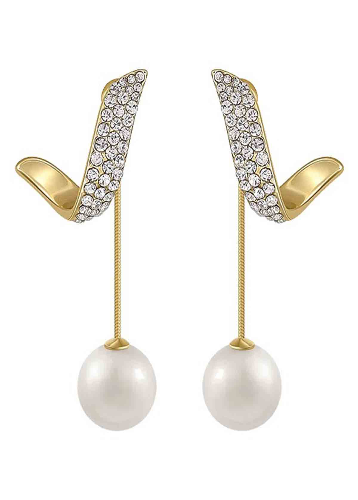 White Pearl Design Asymmetrical Alloy Earrings | picture 