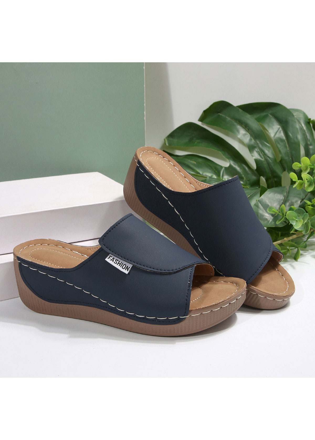 Blue Peep Toe Low Heel Sliders | picture 