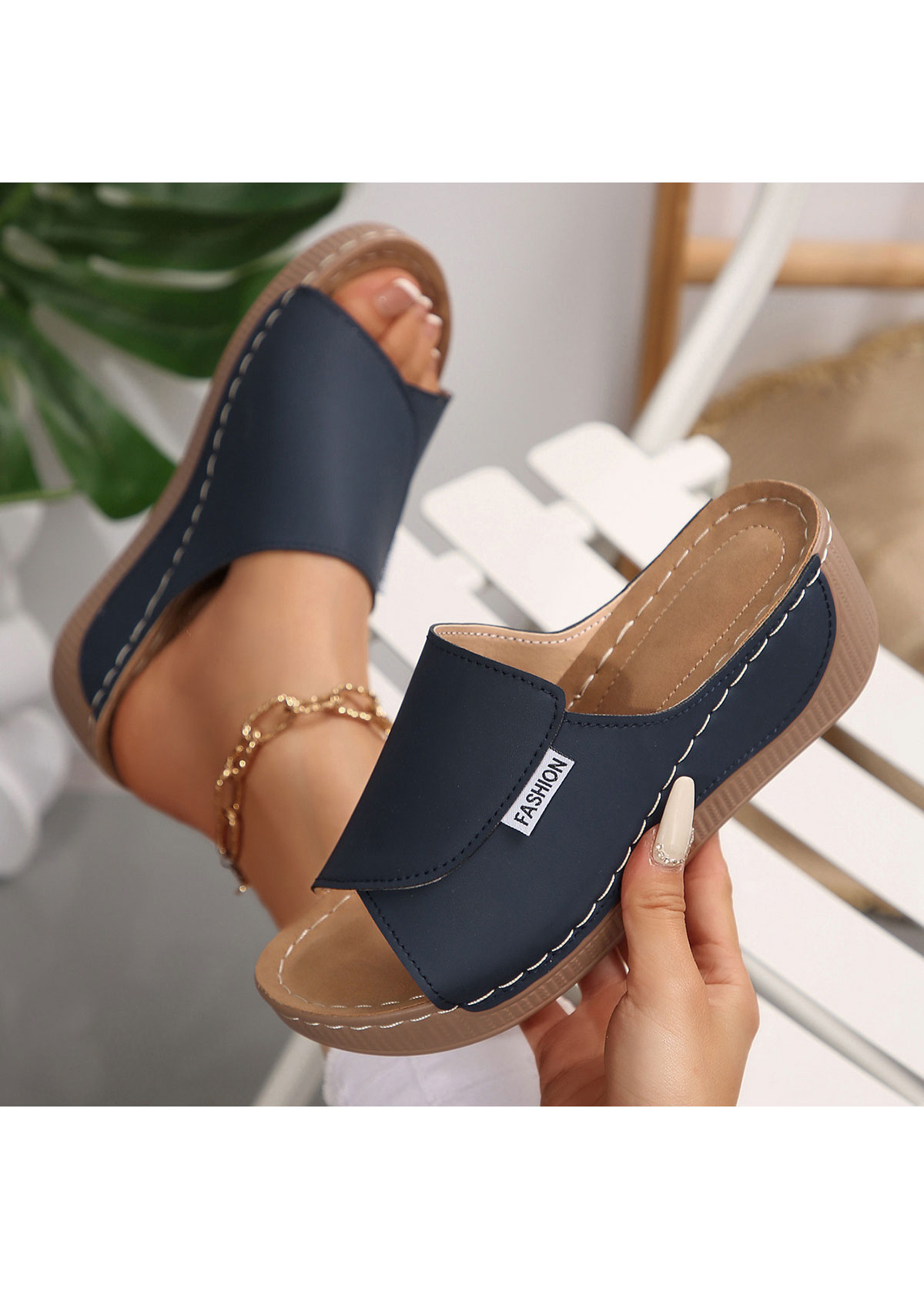 Blue Peep Toe Low Heel Sliders | picture 