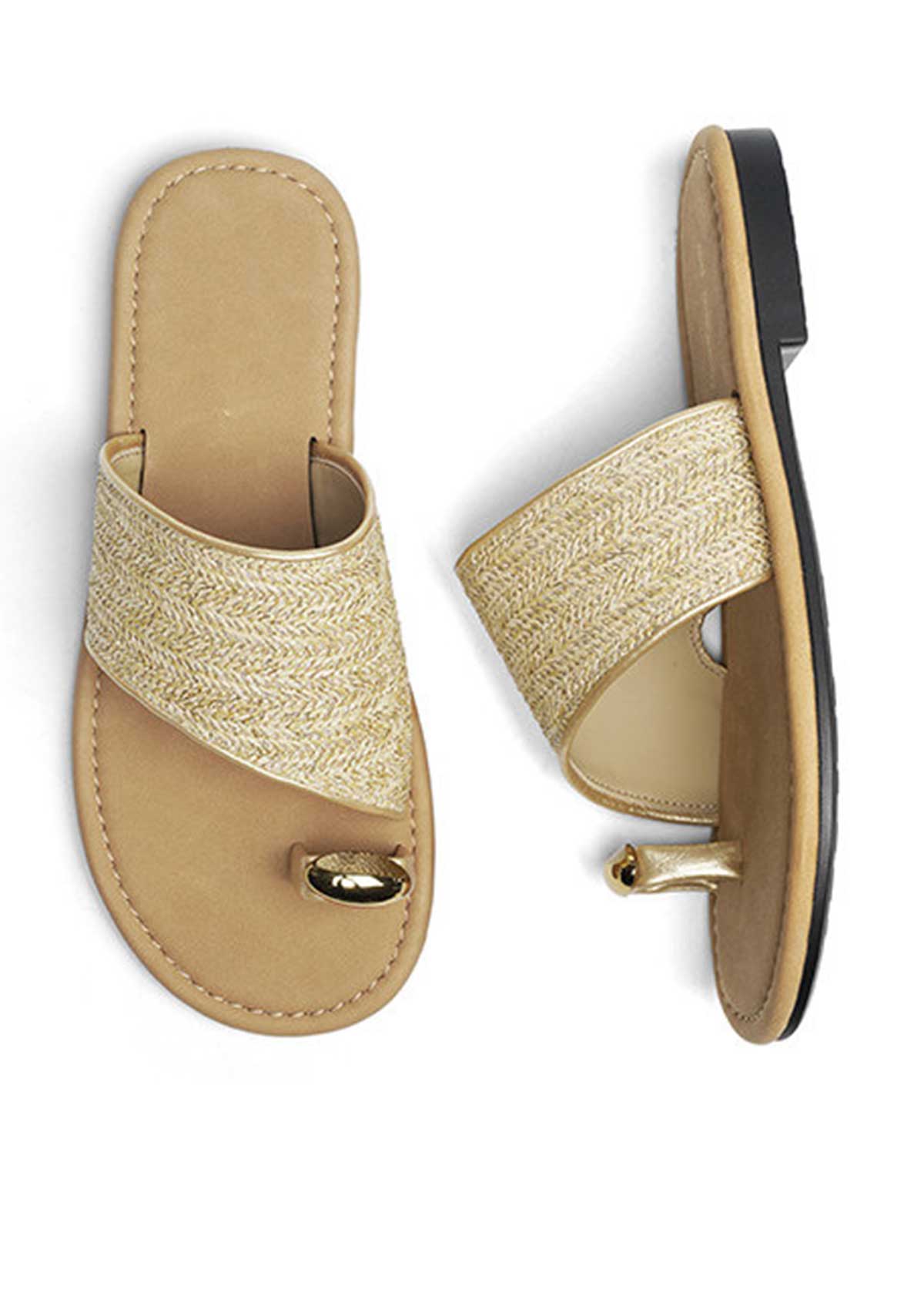 Golden Color Toe Post Falt Slippers | picture 