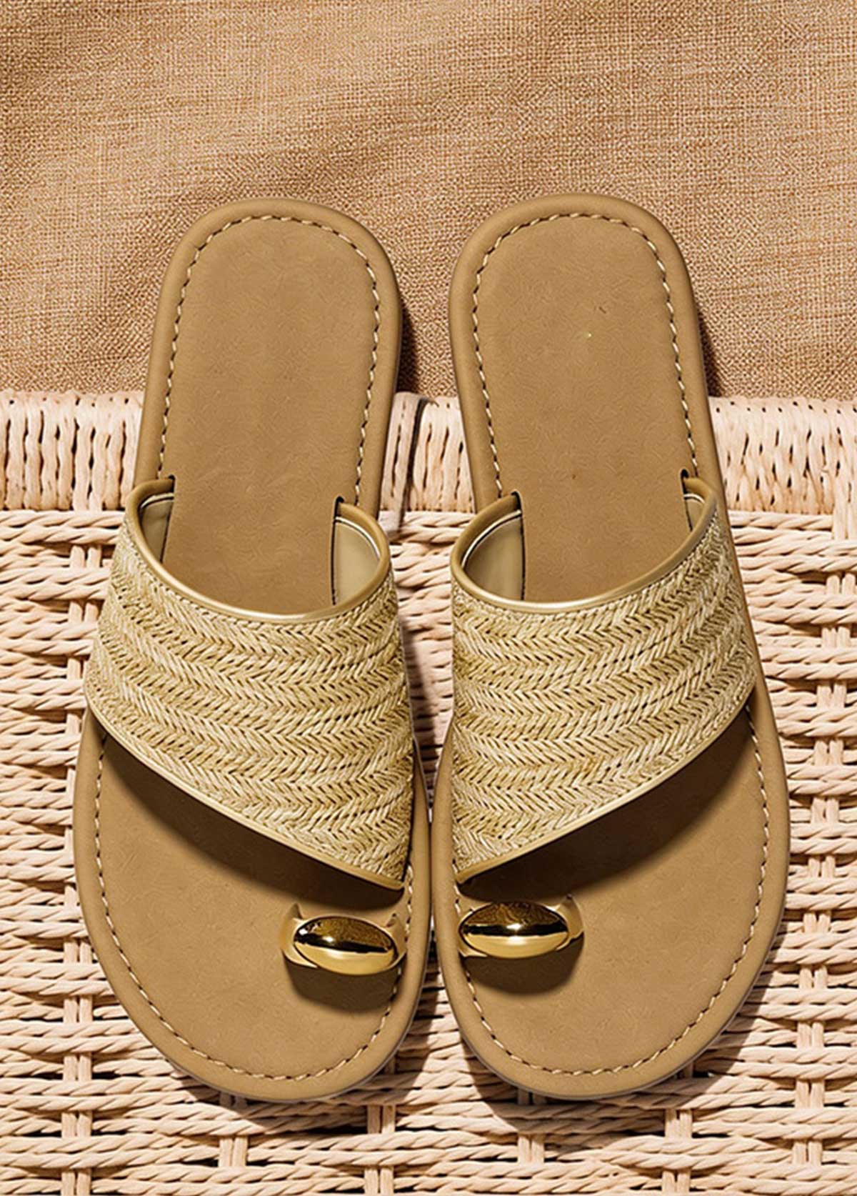 Golden Color Toe Post Falt Slippers | picture 