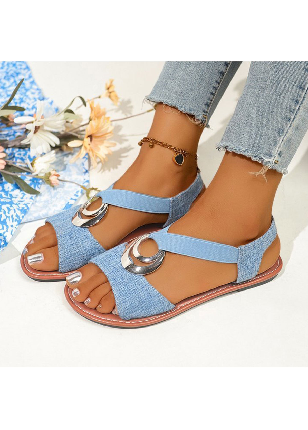 Modlily Blue Color Denim Point Toe Falt  41