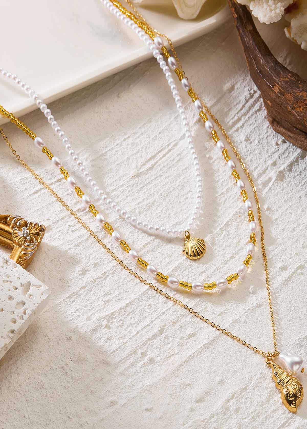 Beige Color Shell Alloy Detail Necklace | picture 