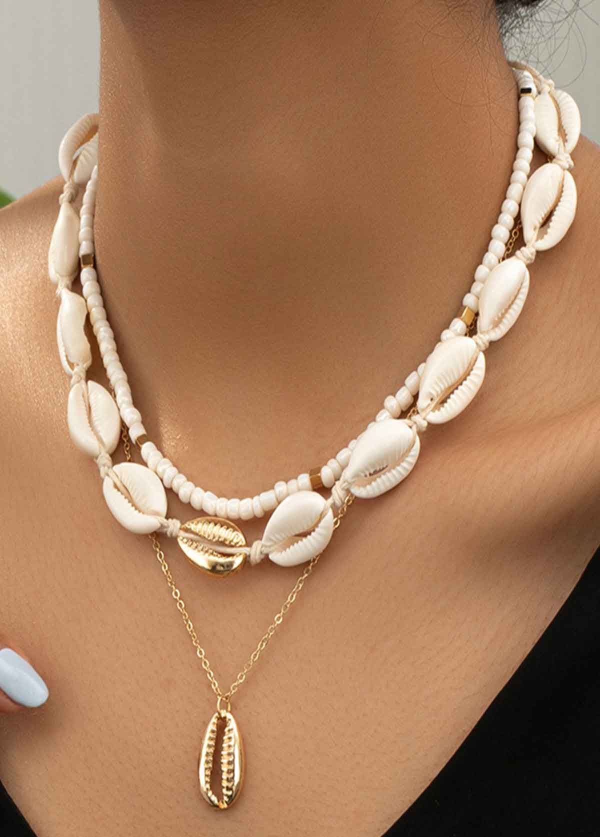 White Shell Seed Design Beads Necklace | picture 1