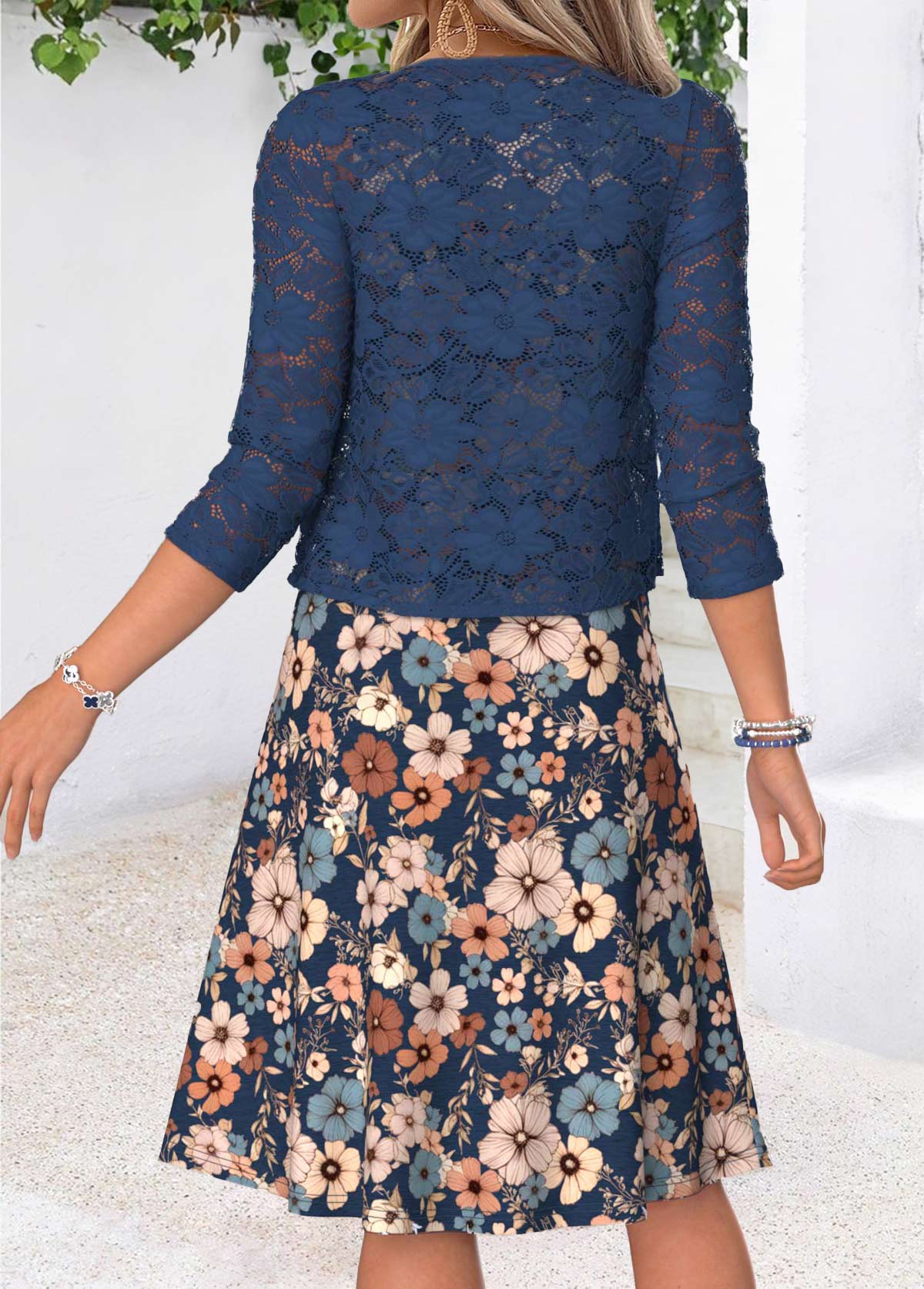 Multi Color Floral Print Two-piece Dress and Cardigan | picture 