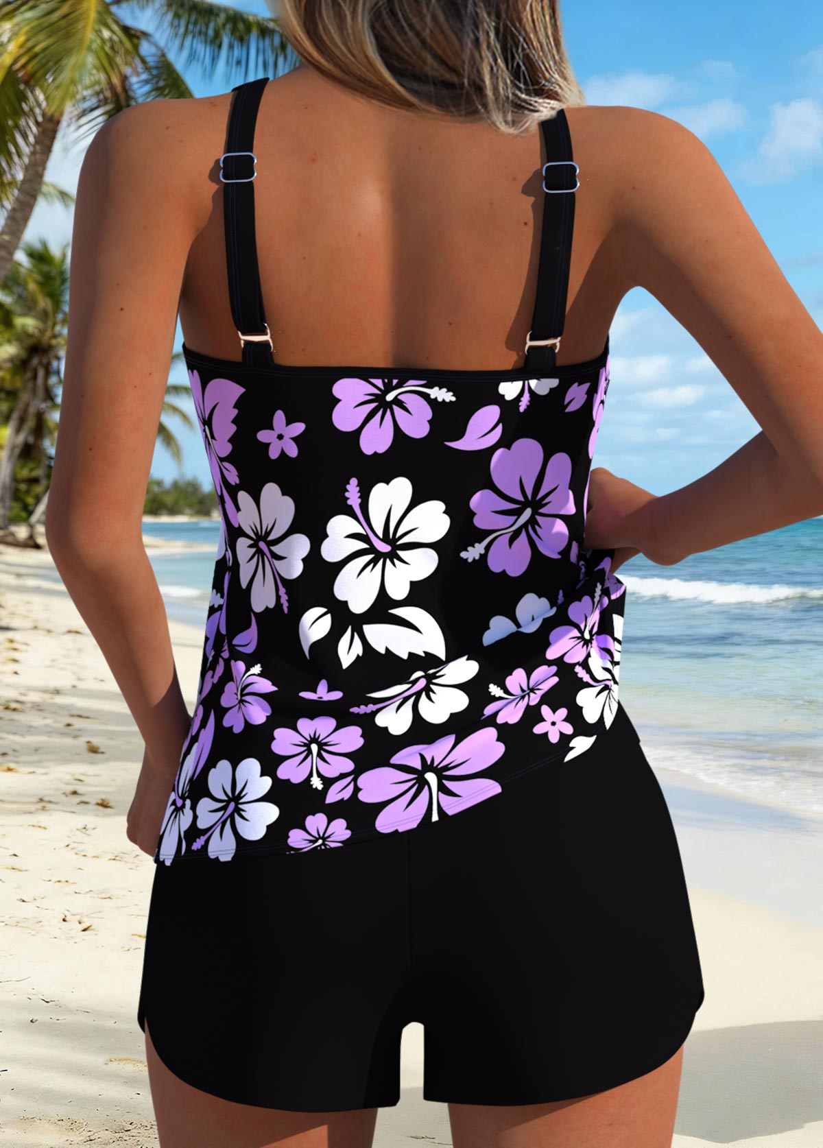 Black Patchwork Floral Print Tankini Top-No Bottom | picture 