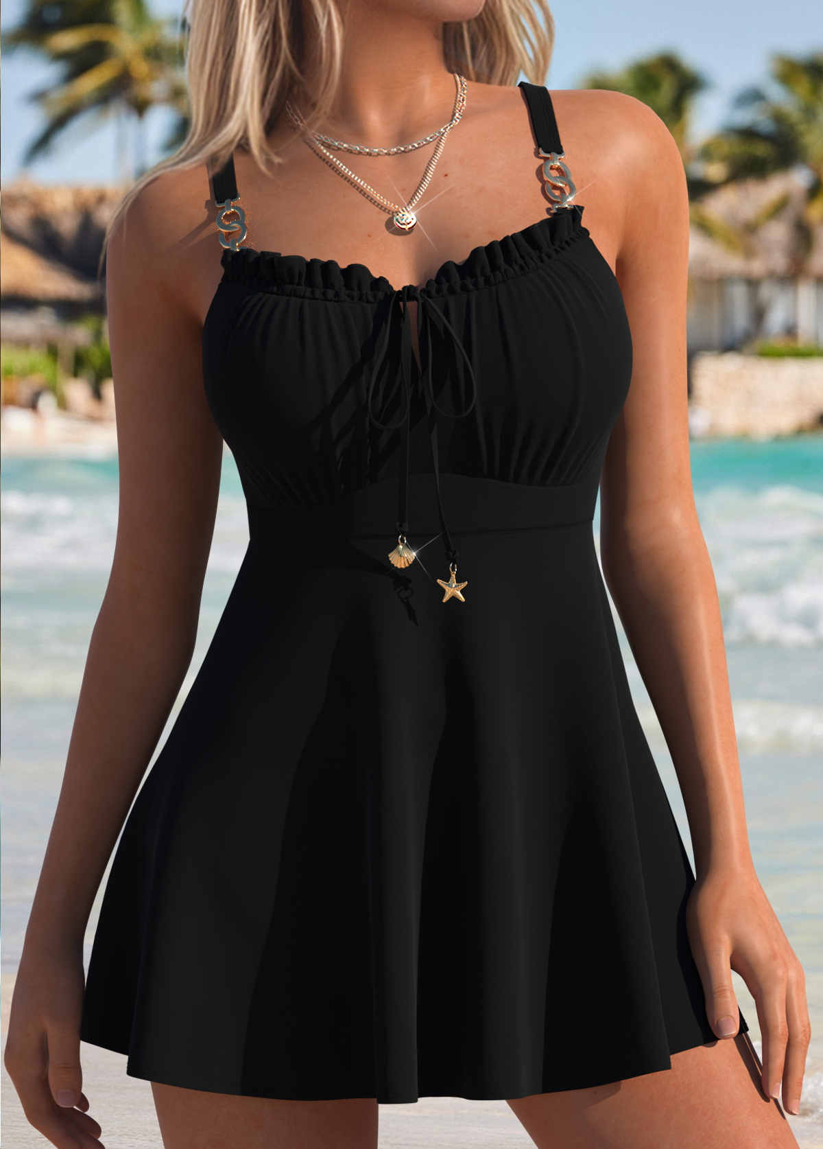 Black Mid Waisted Bowknot Tankini Set | picture 