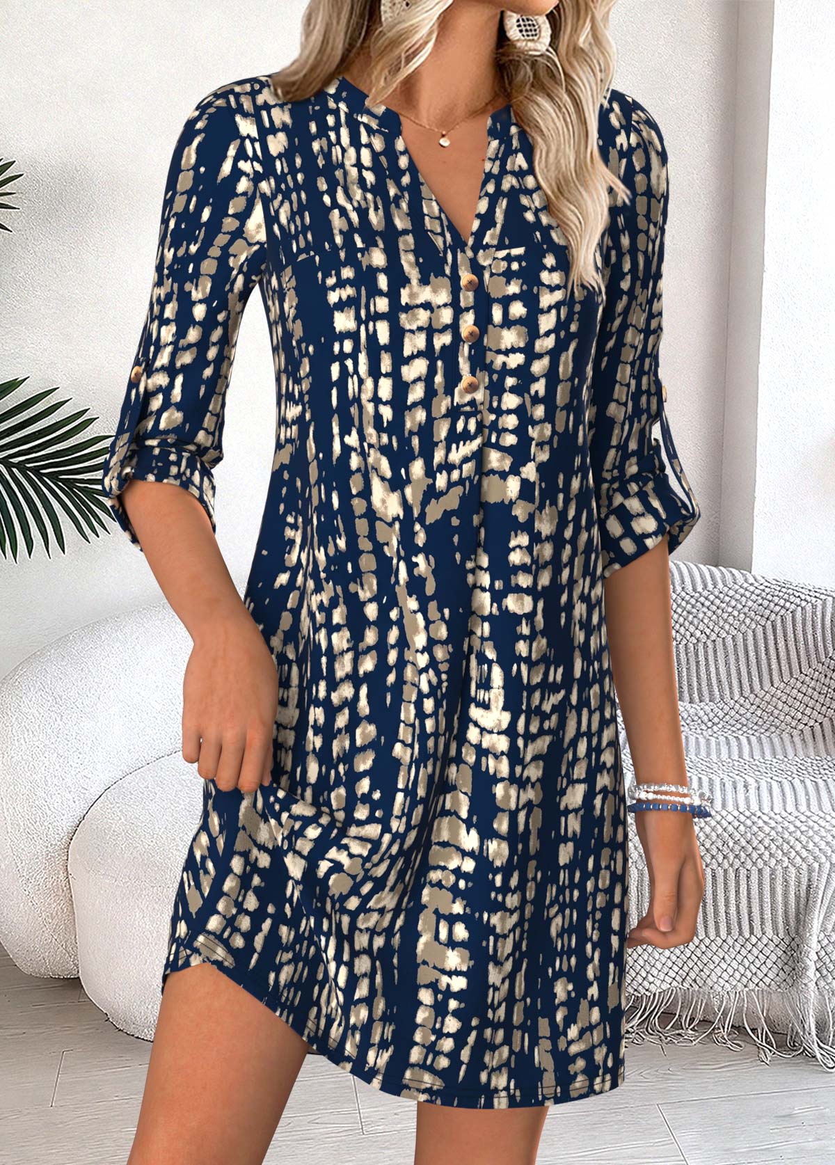 Blue Tie Dye Print Short Tummy Coverage Dress | picture 