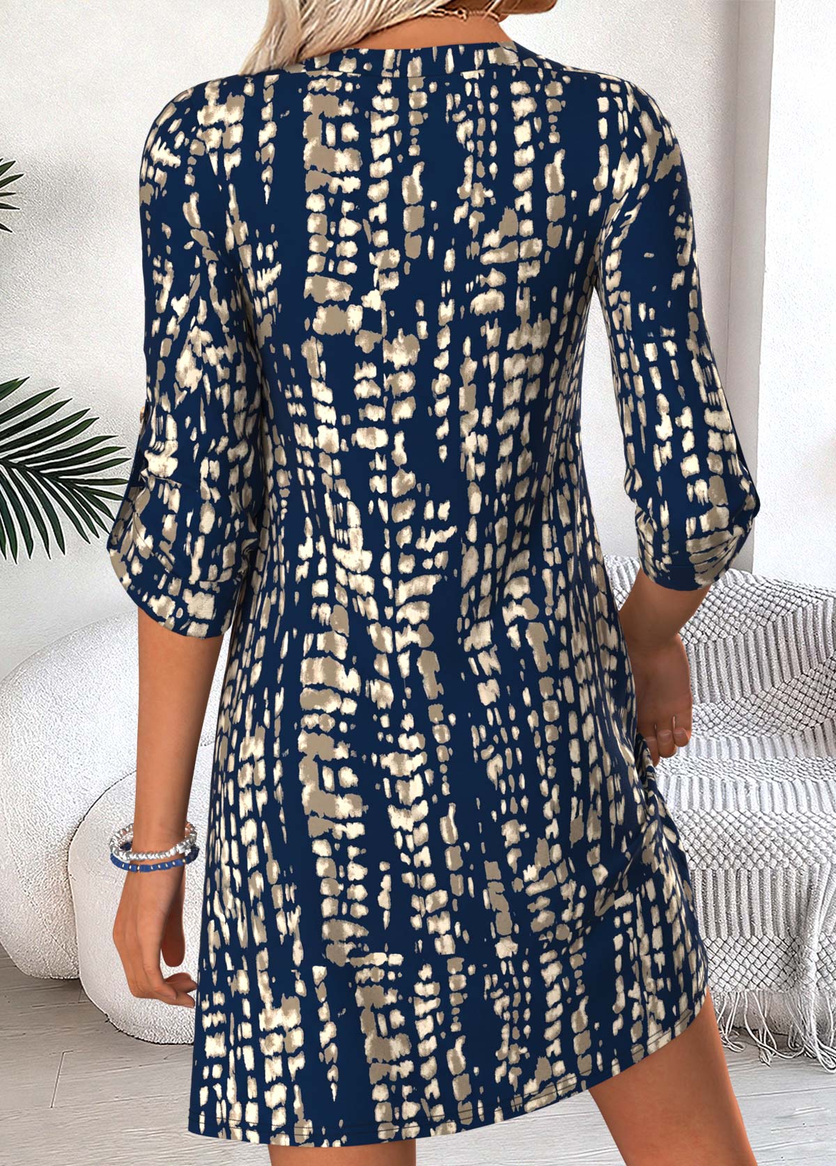 Blue Tie Dye Print Short Tummy Coverage Dress | picture 