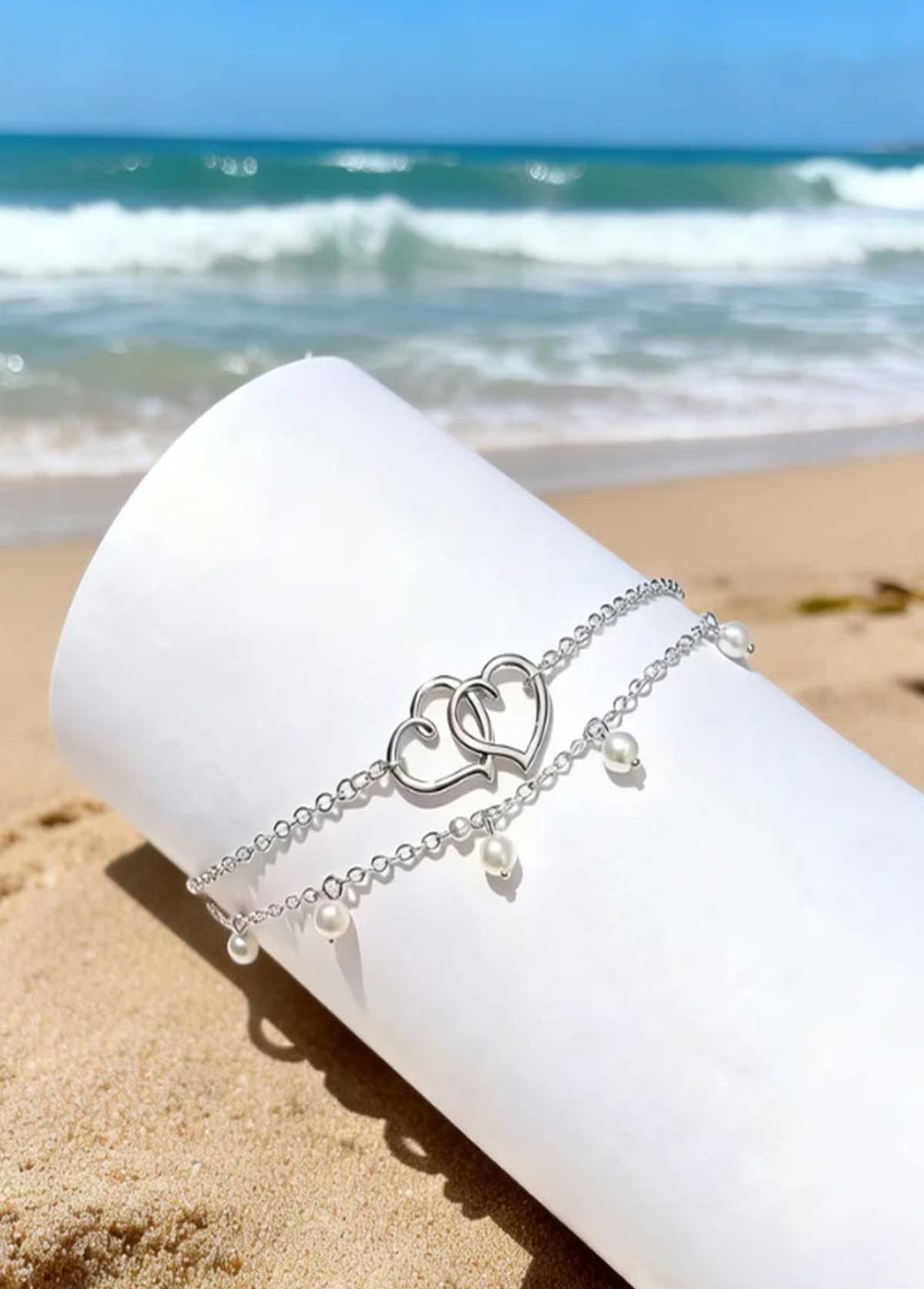 Silvery White Heart Alloy Detail Anklets | picture 