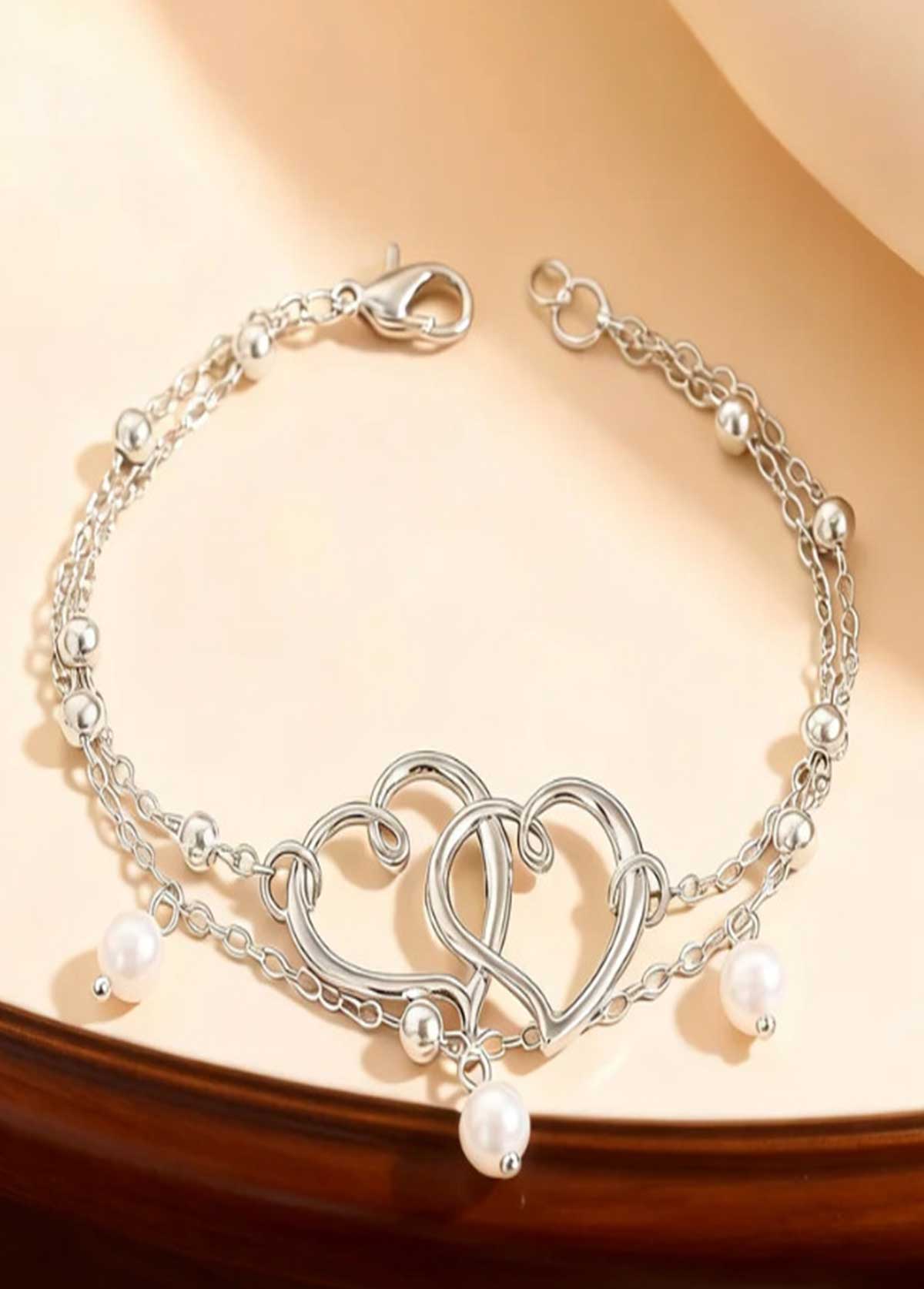 Silvery White Heart Alloy Detail Anklets | picture 
