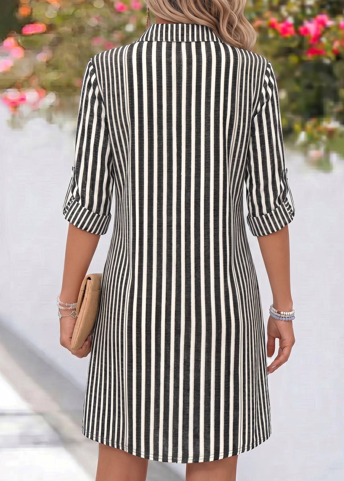 Grey Striped Short Tummy Coverage Long Sleeve Dress | picture 