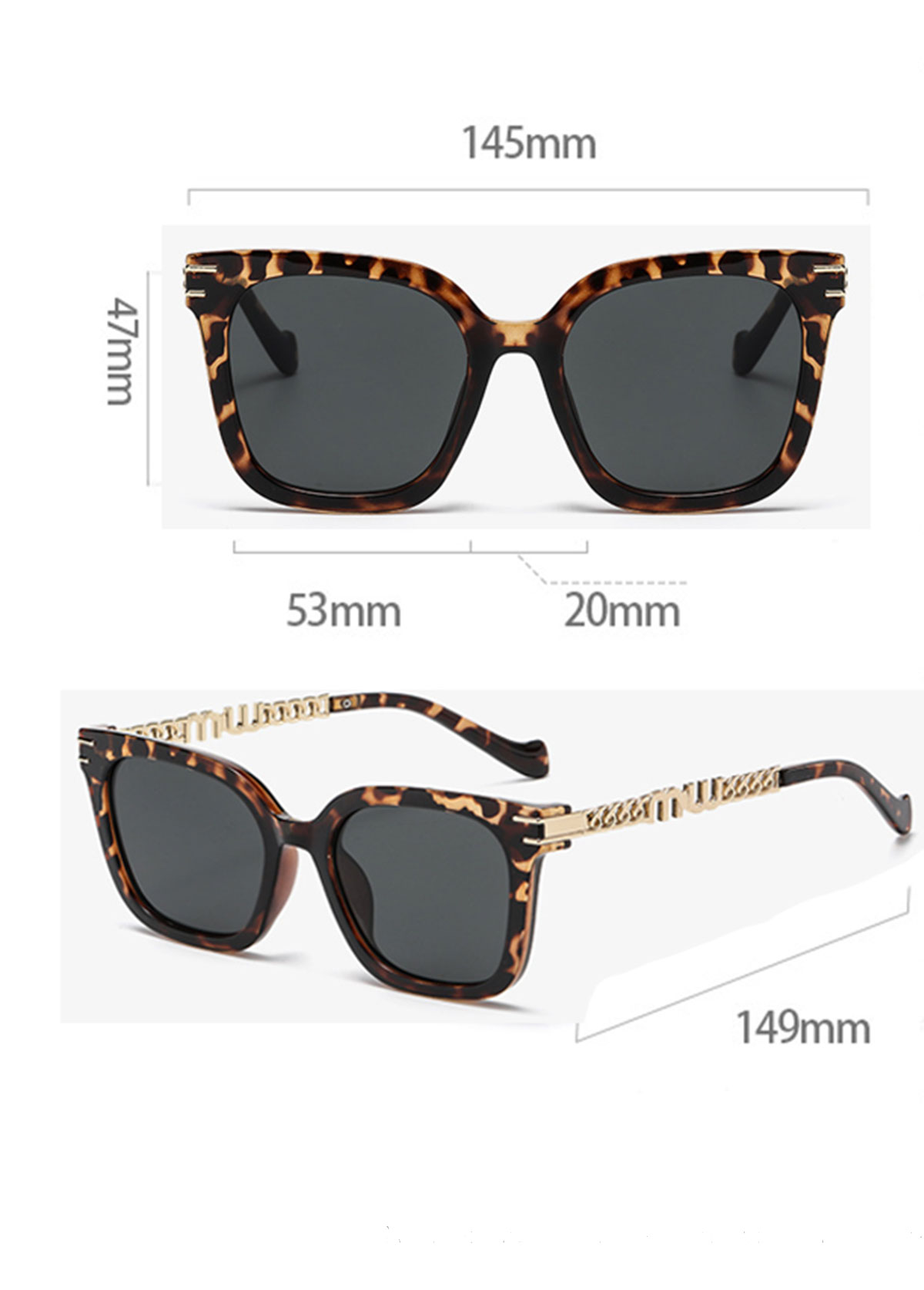 Black Color Leopard Detail Square Sunglasses | picture 