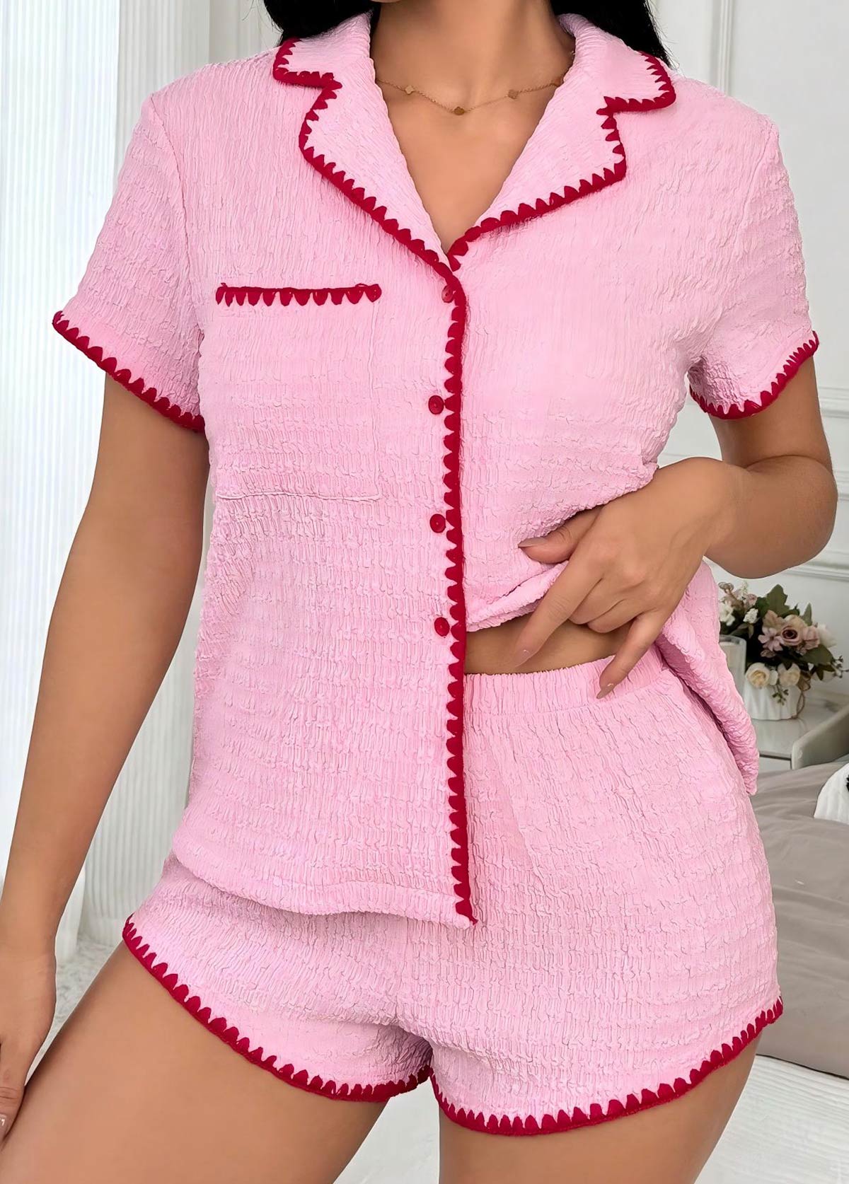Pink Short Sleeve Lounge Top and Shorts | picture 