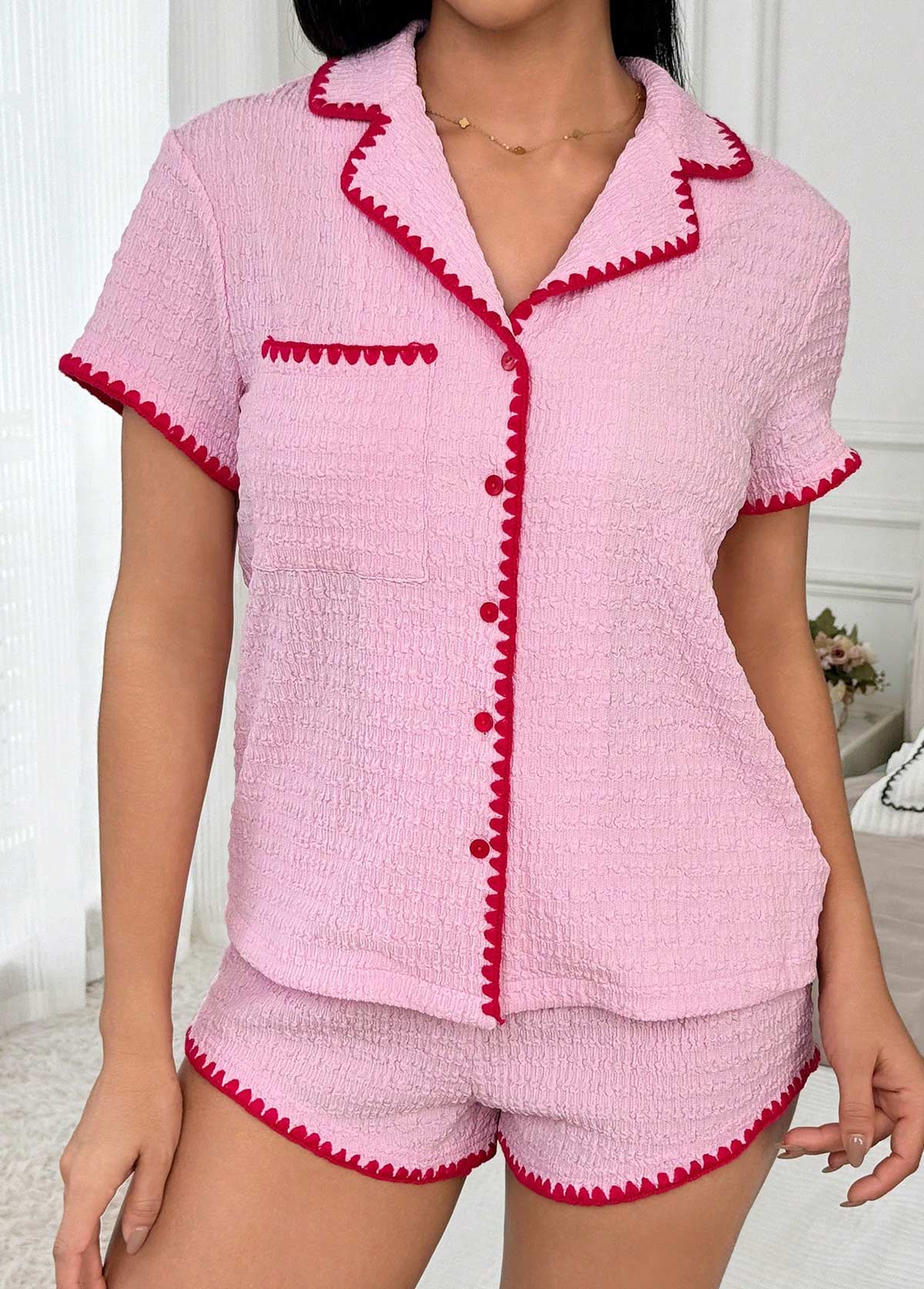 Pink Short Sleeve Lounge Top and Shorts | picture 
