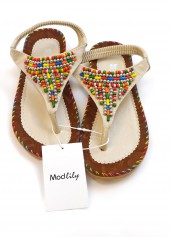 Beige Open Toe Falt Flip Flops Slippers | thumb picture 