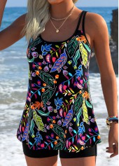 Scoop Neck Floral Print Black Tankini Set | thumb picture 