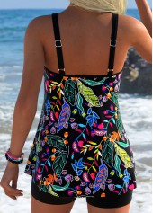 Scoop Neck Floral Print Black Tankini Set | thumb picture 