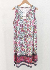 Hot Pink Breathable Floral Print A Line Sleeveless Dress | thumb picture 