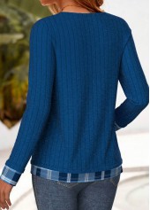 Blue Button Plaid Long Sleeve Fake Two Piece Twinset | thumb picture 