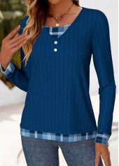 Blue Button Plaid Long Sleeve Fake Two Piece Twinset | thumb picture 