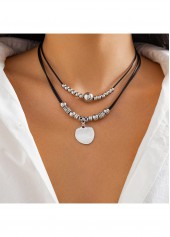 Silver Color Heart Alloy Detail Necklace