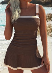 Ruched Mid Waisted Dark Coffee Tankini Set