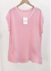 Pink Short Sleeve V Neck T Shirt | thumb picture 