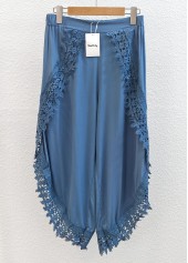Denim Blue Wide Leg Elastic Waist Mid Waisted Pants | thumb picture 