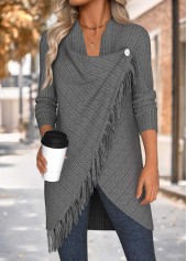 Grey Tummy Coverage Long Sleeve Draped Neck Coat
