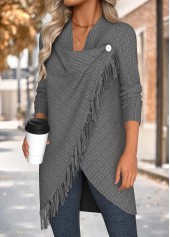 Grey Tummy Coverage Long Sleeve Draped Neck Coat | thumb picture 