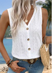 White Button Sleeveless V Neck Tank Top | thumb picture 