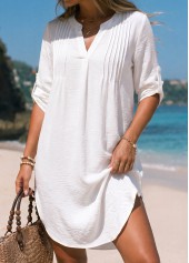 Tummy Coverage 3/4 Sleeve White Cover Up