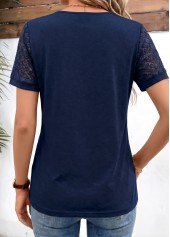 Navy Patchwork Short Sleeve Round Neck T Shirt | thumb picture 