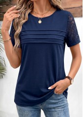 Navy Patchwork Short Sleeve Round Neck T Shirt | thumb picture 