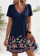 American Flag Navy Floral Print Short Tummy Coverage Dress